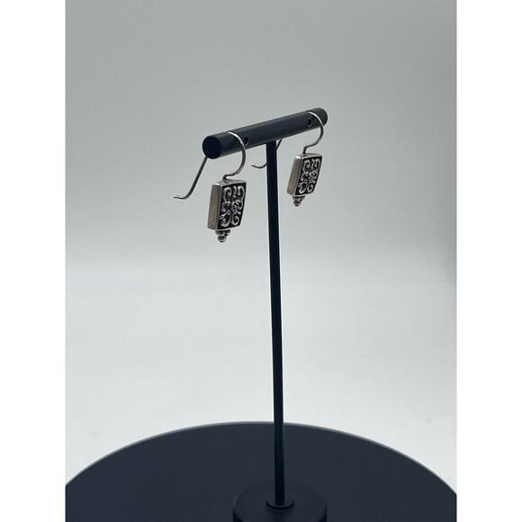 Artisan Sterling Silver Signed 925 Raised Swirl Filigree Boho Drop Bali Earring - Picture 4 of 13